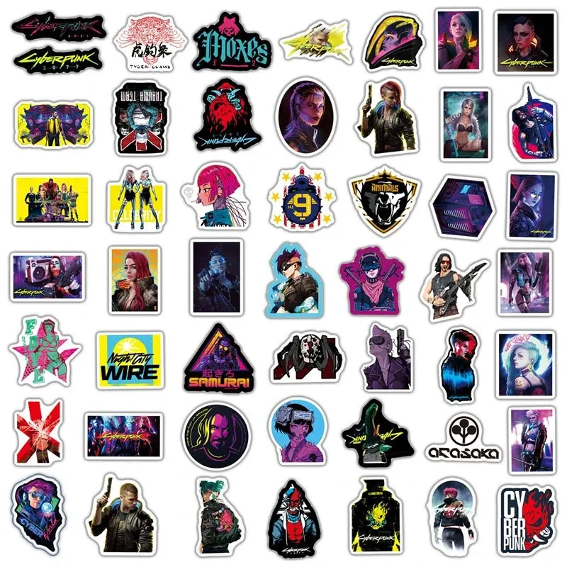 10-50 Piece Cyberpunk 2077 Game Sticker Set: Waterproof for Phones, Laptops, Luggage, and Skateboards