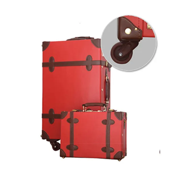 12 20Inches Retro Suitcase Box,Female Korea Fashion Red Bride Luggage Set,Vintage Pu Leather