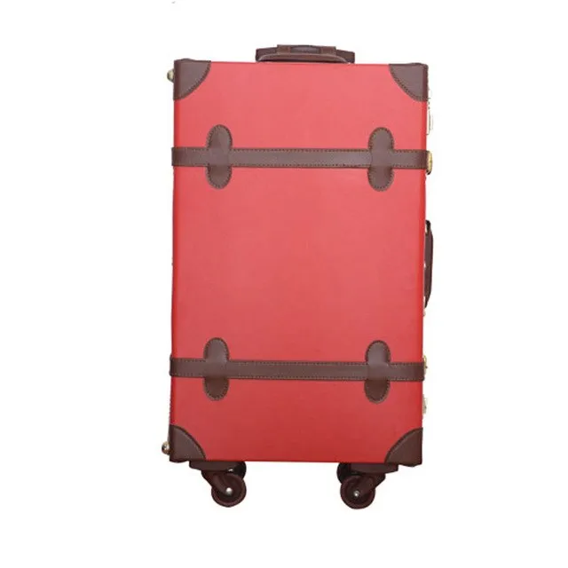 12 20Inches Retro Suitcase Box,Female Korea Fashion Red Bride Luggage Set,Vintage Pu Leather