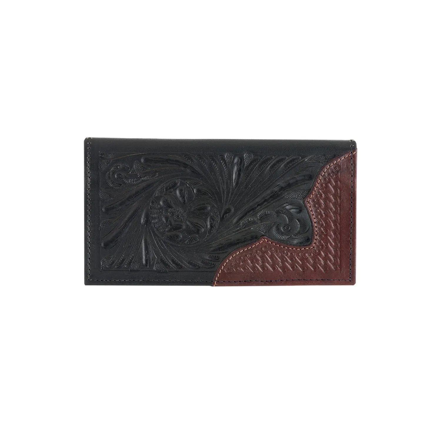 American West Mens Full-Grain Tooled Black Leather Rodeo Wallet