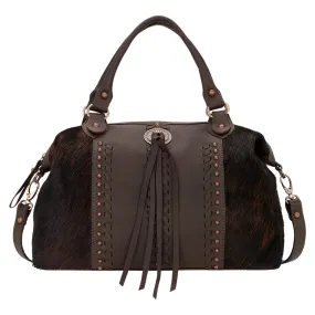 American West Womens Cow Town Brindle Hair-On Leather Satchel Bag