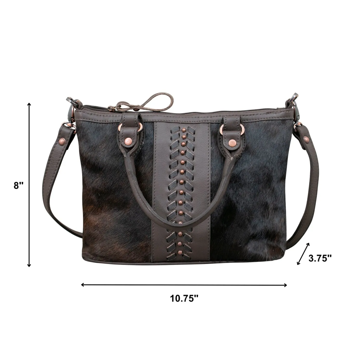 American West Womens Cow Town Brindle Hair-On Leather Satchel Bag