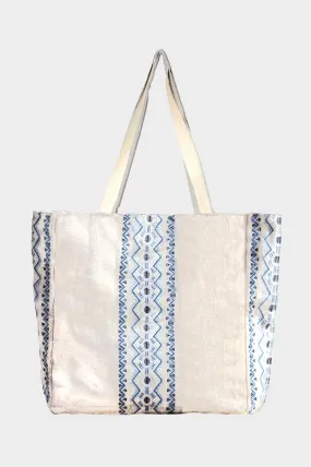 Aruba Jute Beach Bag | White/Marina Blue