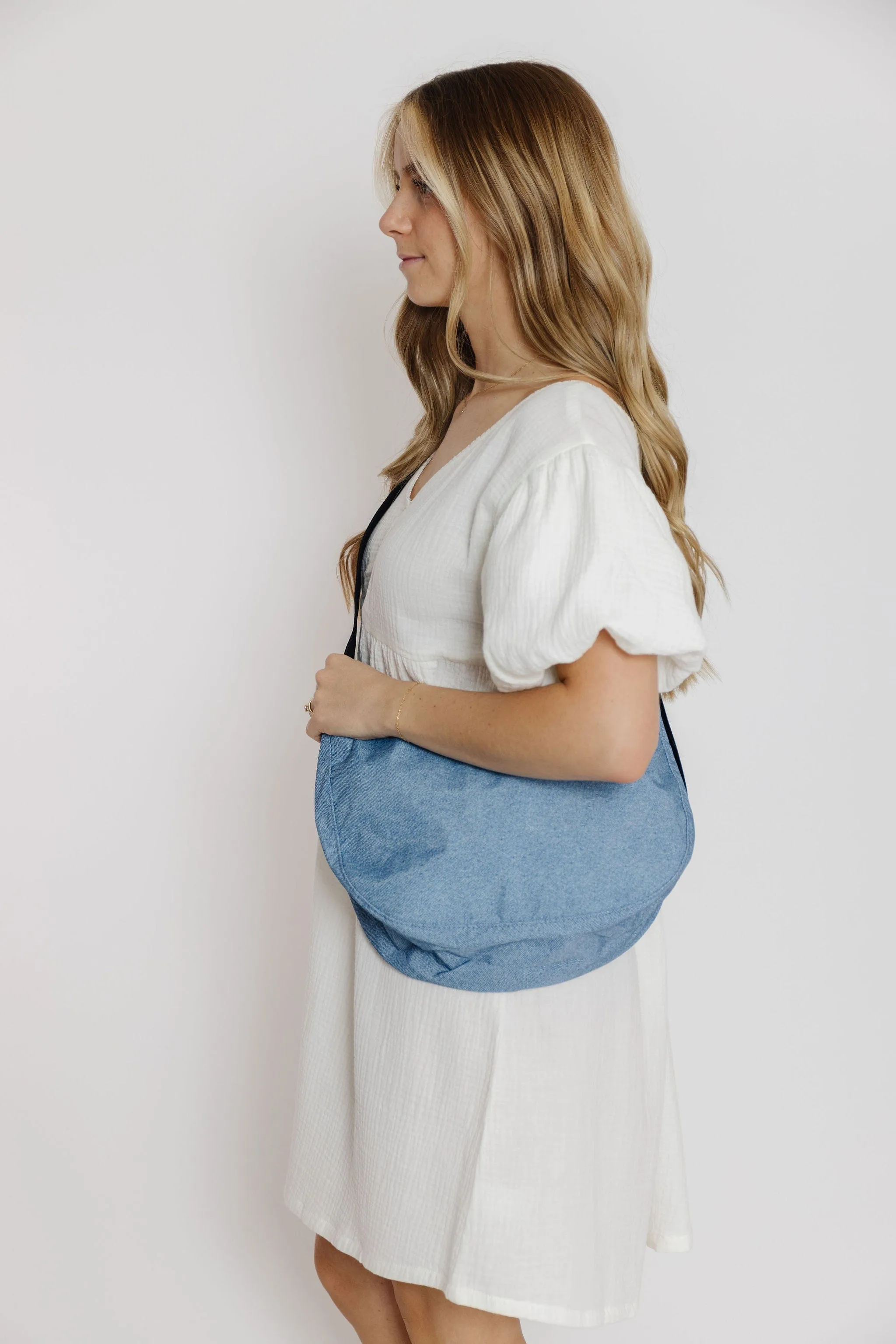 Baggu Medium Nylon Crescent Bag in Digital Denim