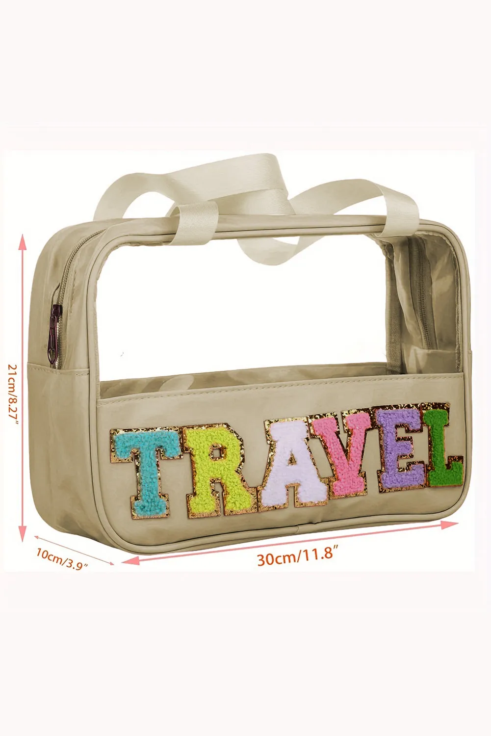 Black TRAVEL Chenille Letter Clear PVC Makeup Bag