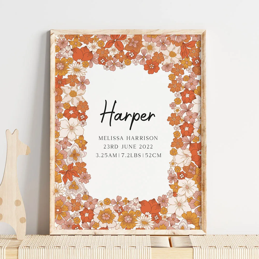 Boho Bloom Birth Detail Keepsake Print