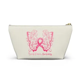 Breast Cancer Awareness Filigree Butterfly Small "Natural" T-Bottom Accessory Pouch (Dual-Sided Design)