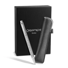 Caran d'Ache Ecridor Venetian Palladium Coated Ballpoint Pen and Leather Case Set