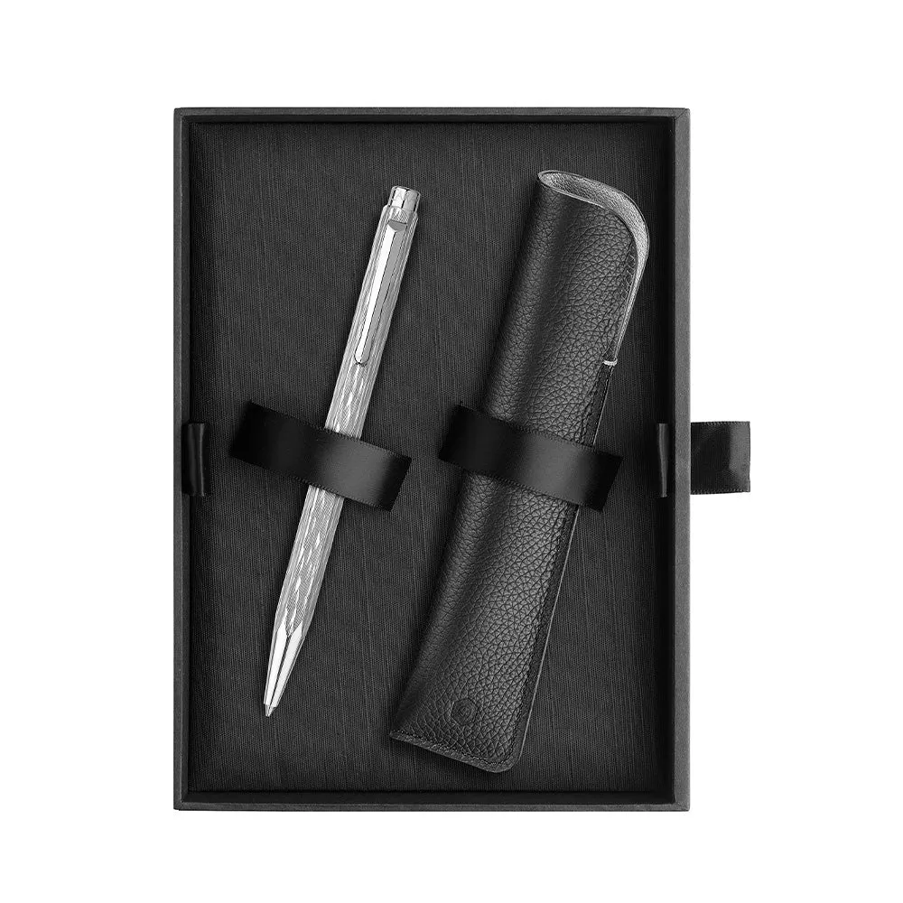 Caran d'Ache Ecridor Venetian Palladium Coated Ballpoint Pen and Leather Case Set