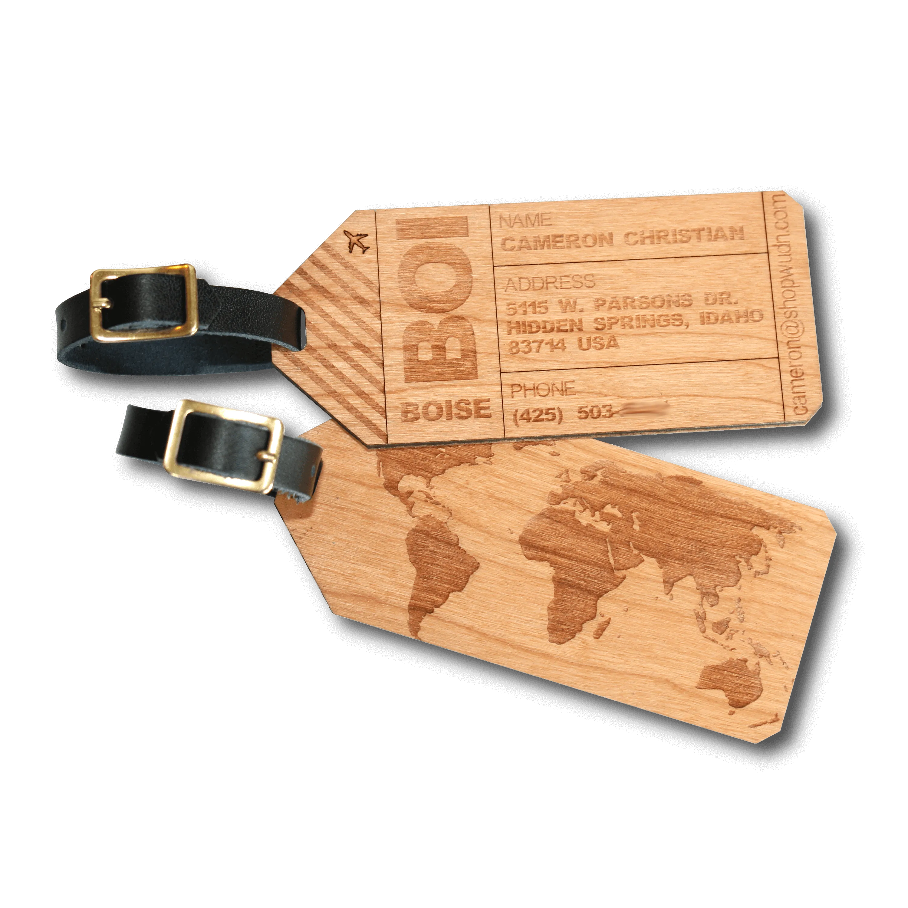 Customizable Wooden Luggage Tags (Pair) | Luggage Tag Traveler