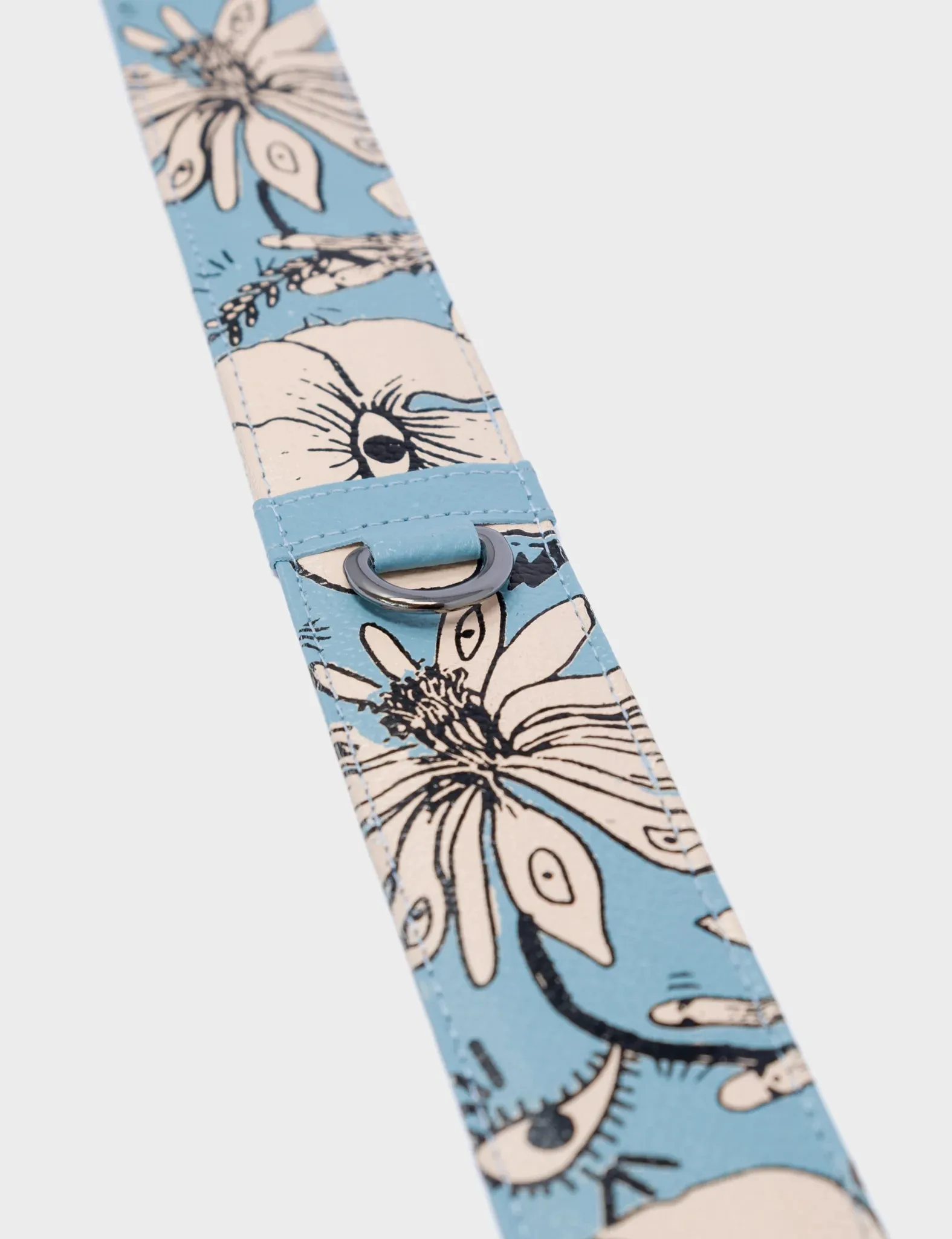 Detachable Short Cameo Blue Leather Shoulder Strap - Floral Print