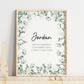 Eucalyptus Birth Detail Keepsake Print