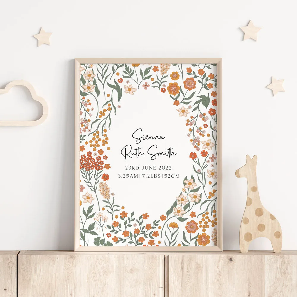 Garden Bloom Birth Detail Keepsake Print