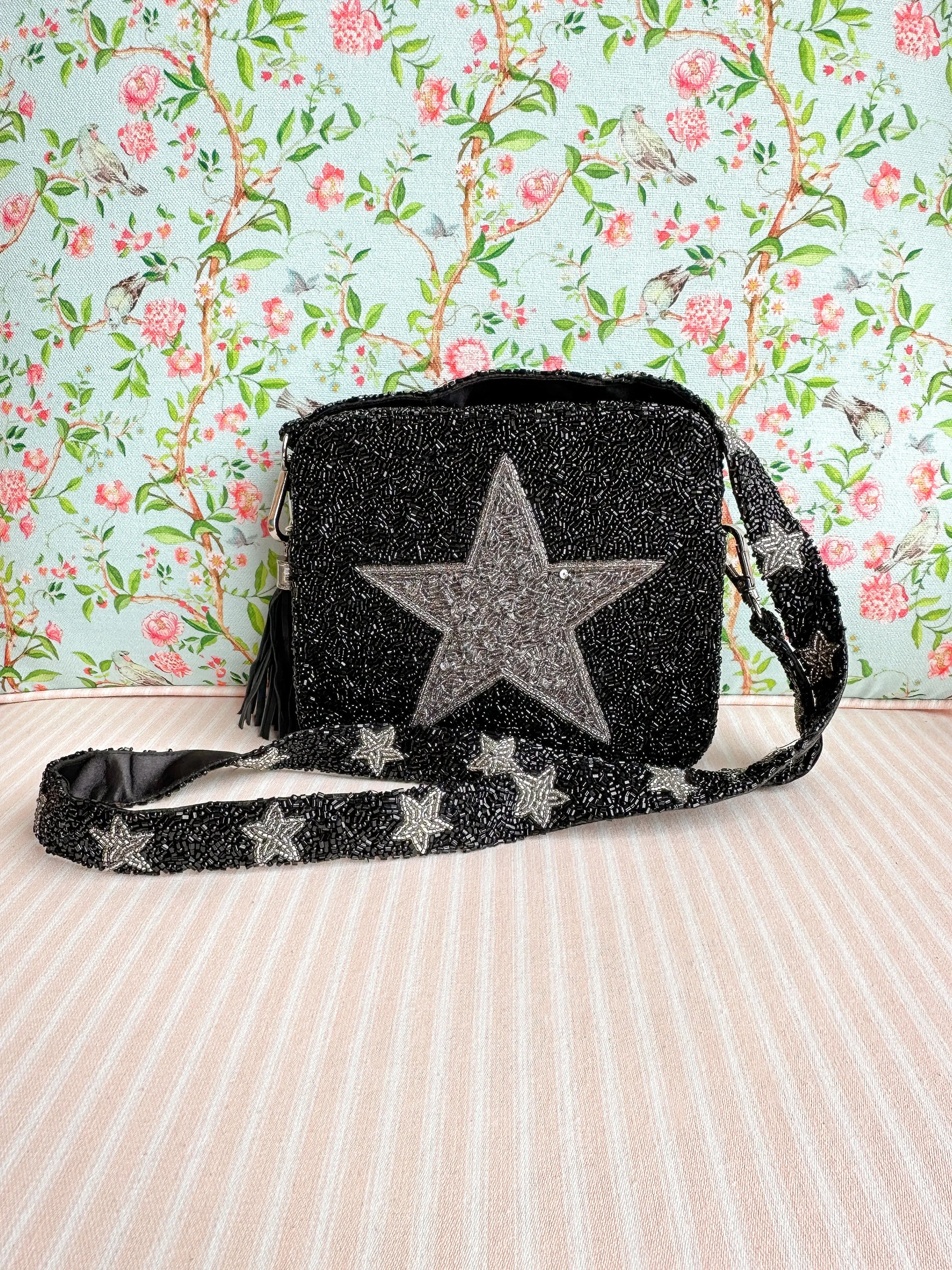 Glamfox - Black & Silver Star Beaded Crossbody