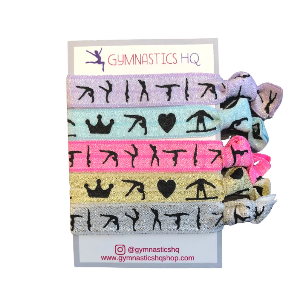 Gymnastics Hair Ties- Glittery No Crease Hair Bands for Girls