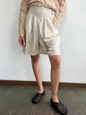 High Waist Cream Cotton Shorts (L)