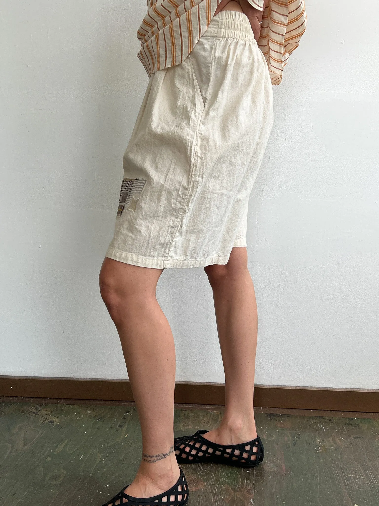 High Waist Cream Cotton Shorts (L)