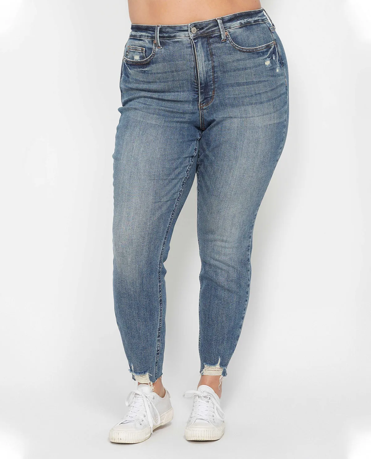 Judy Blue Plus High Waist Tummy Control Destroy Hem Skinny Jean