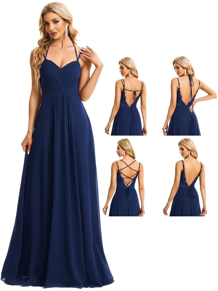 Lace V Back Chiffon Evening Dress