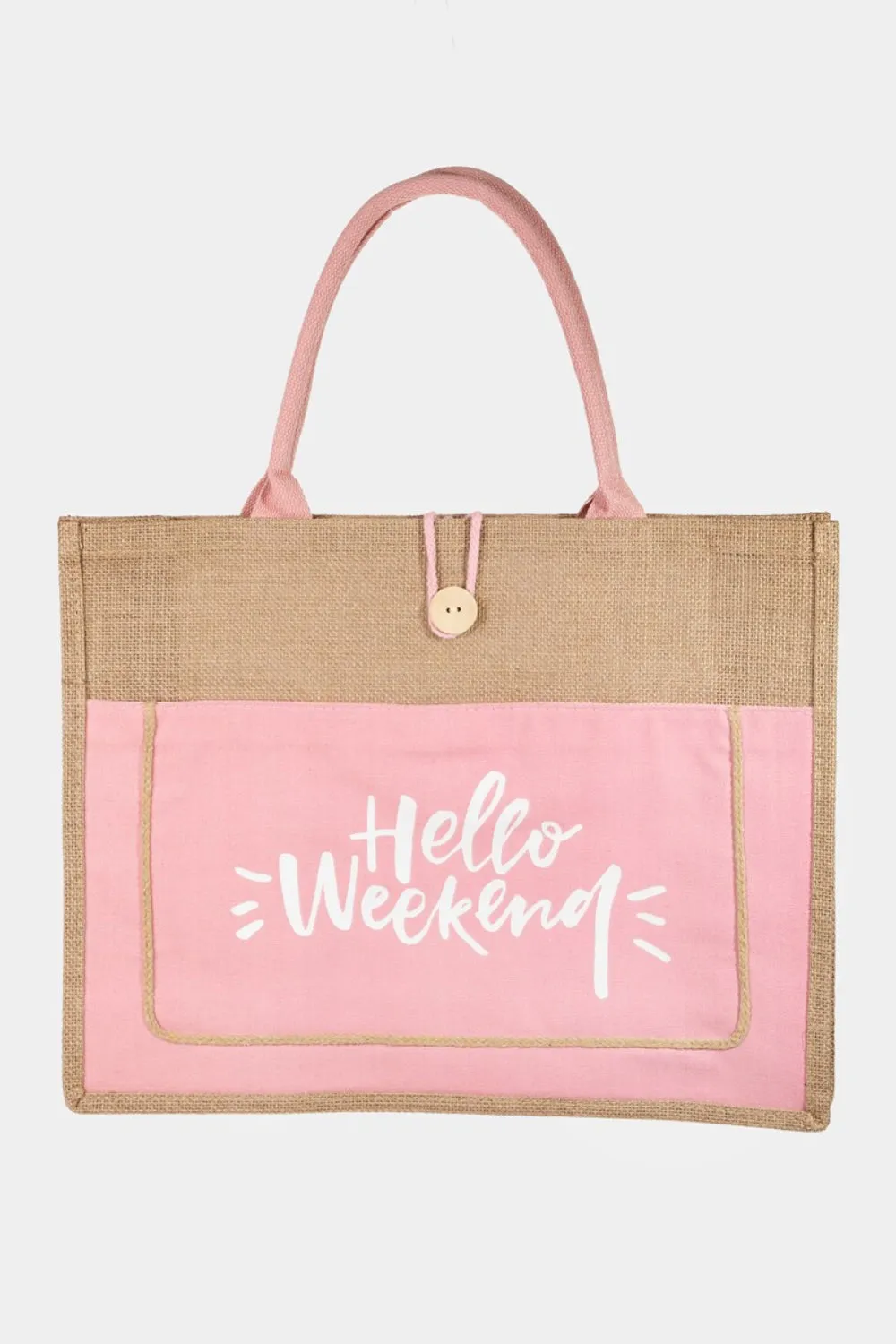 Large Hello Weekend Burlap Tote!