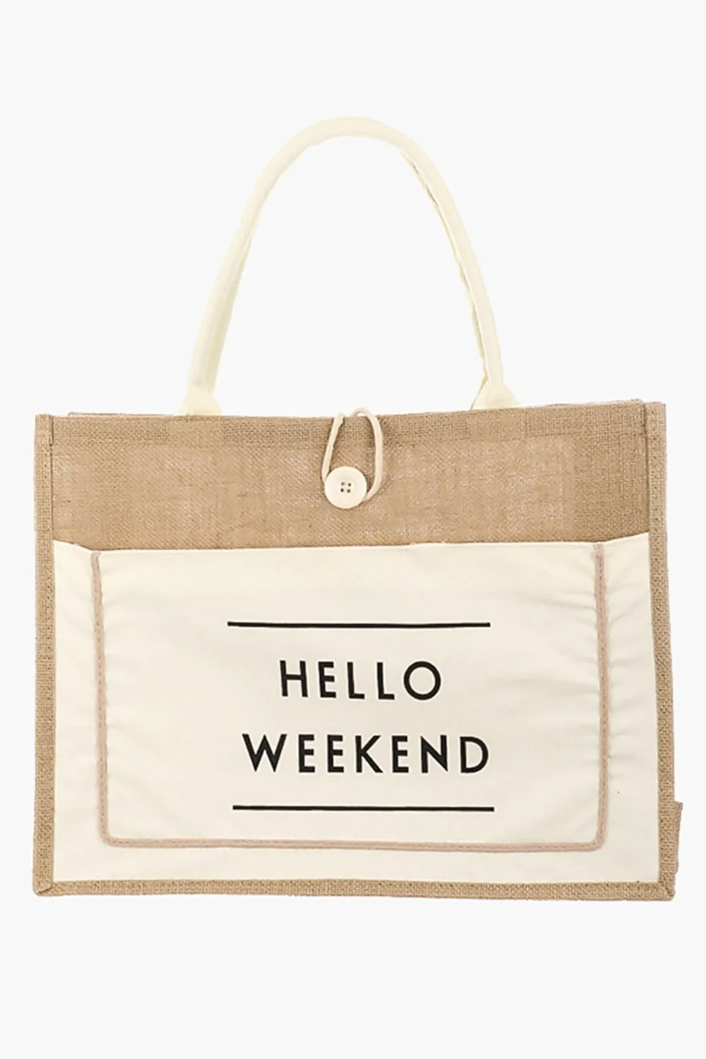 Large Hello Weekend Burlap Tote!