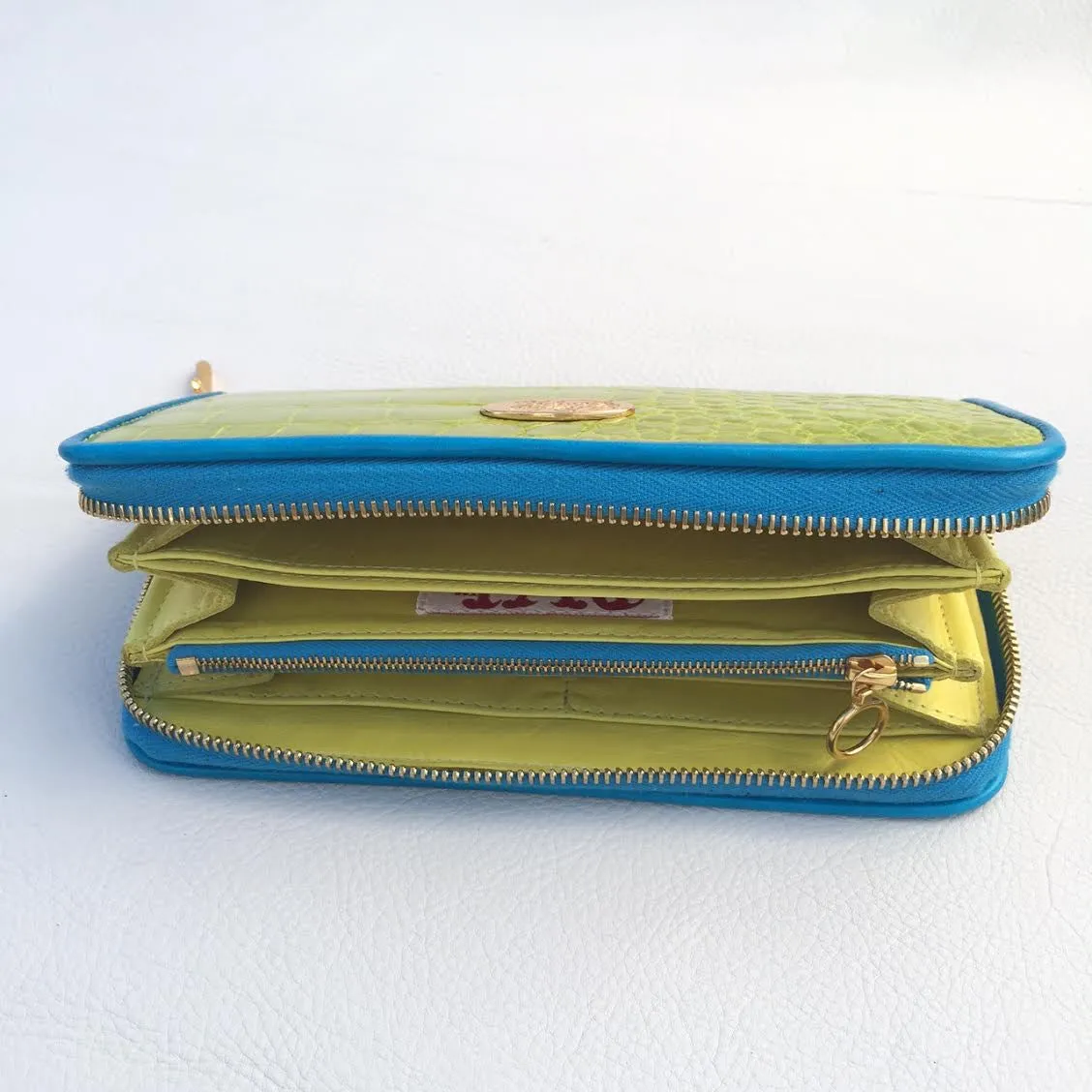 Large Zipper Wallet in Bright Lime Green Crocodile Leather