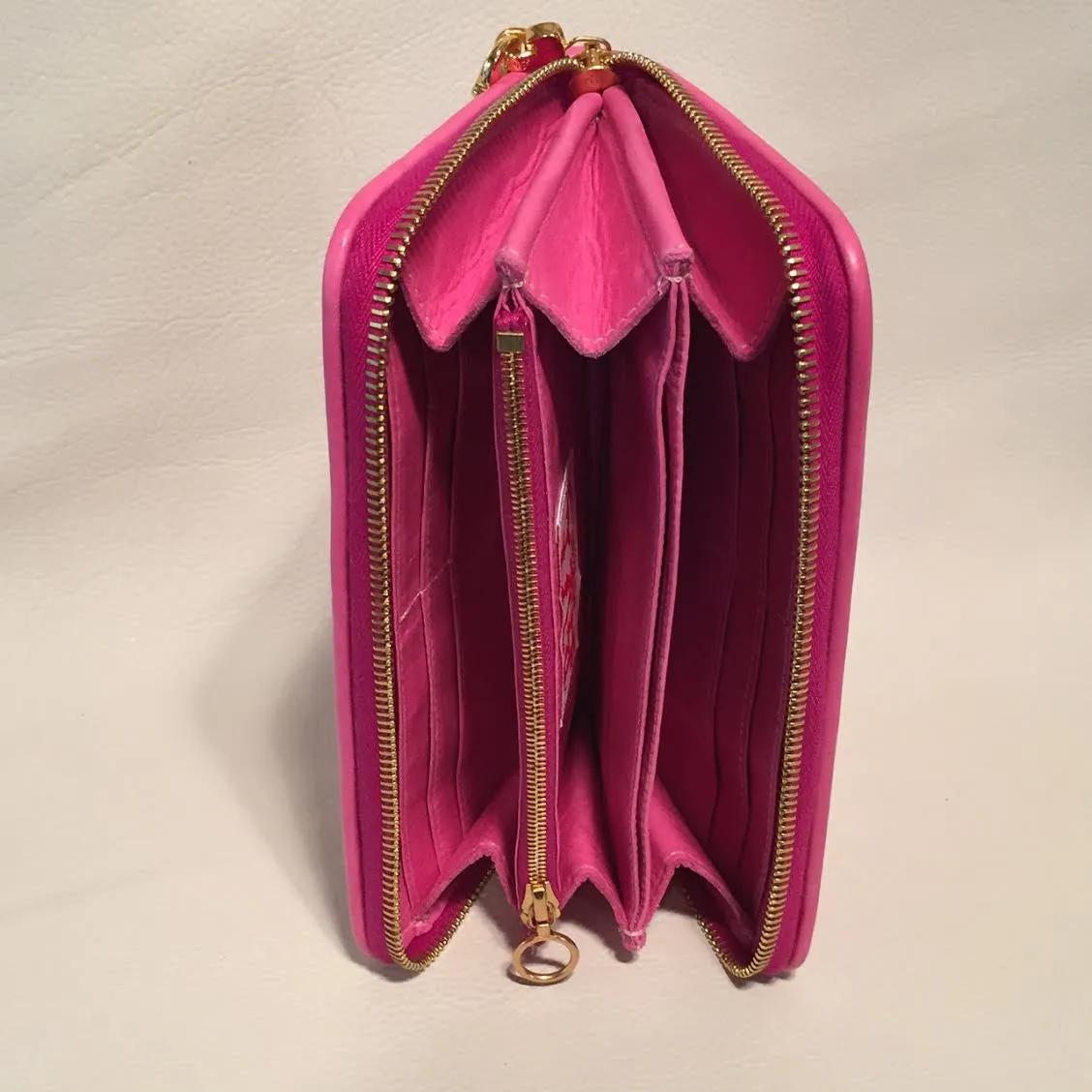 Large Zipper Wallet in Fuchsia Pink Crocodile Leather