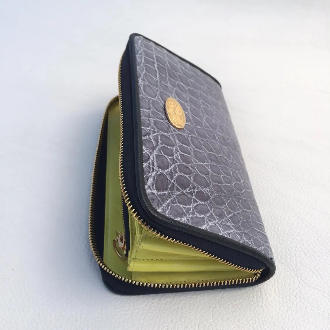 Large Zipper Wallet in Slate Grey Alligator Leather