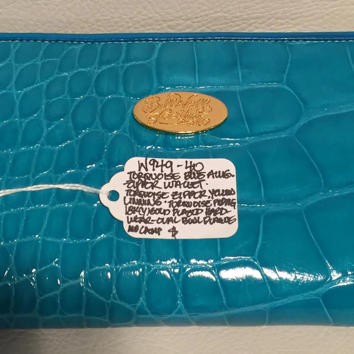 Large Zipper Wallet in Turquoise Blue Crocodile Leather