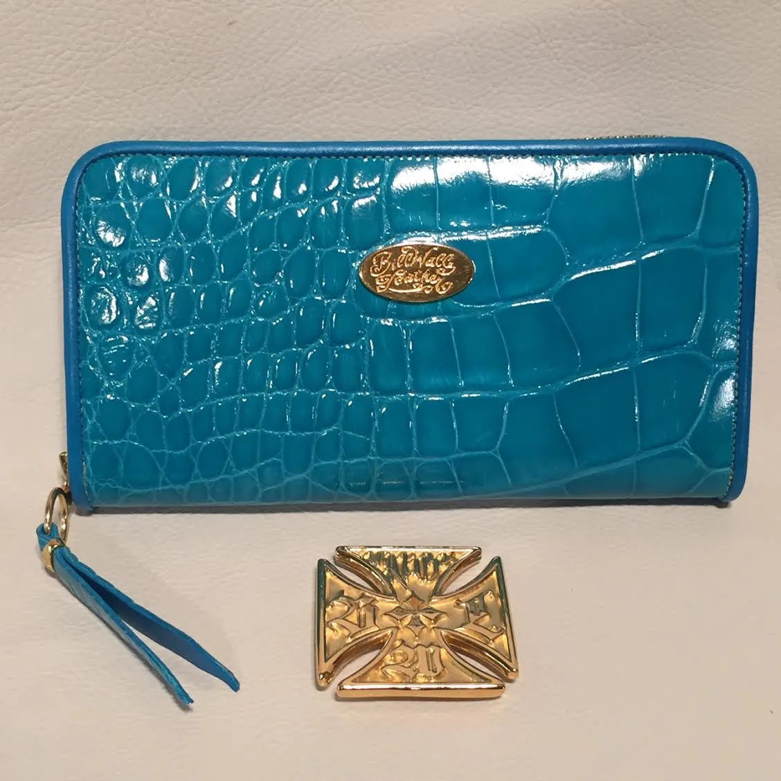 Large Zipper Wallet in Turquoise Blue Crocodile Leather