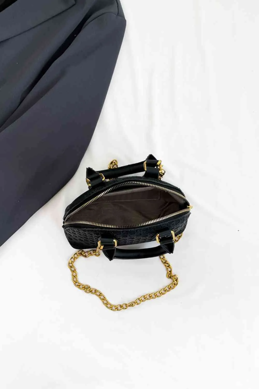 Mini Vegan Satchel purse With Detachable Gold Chain