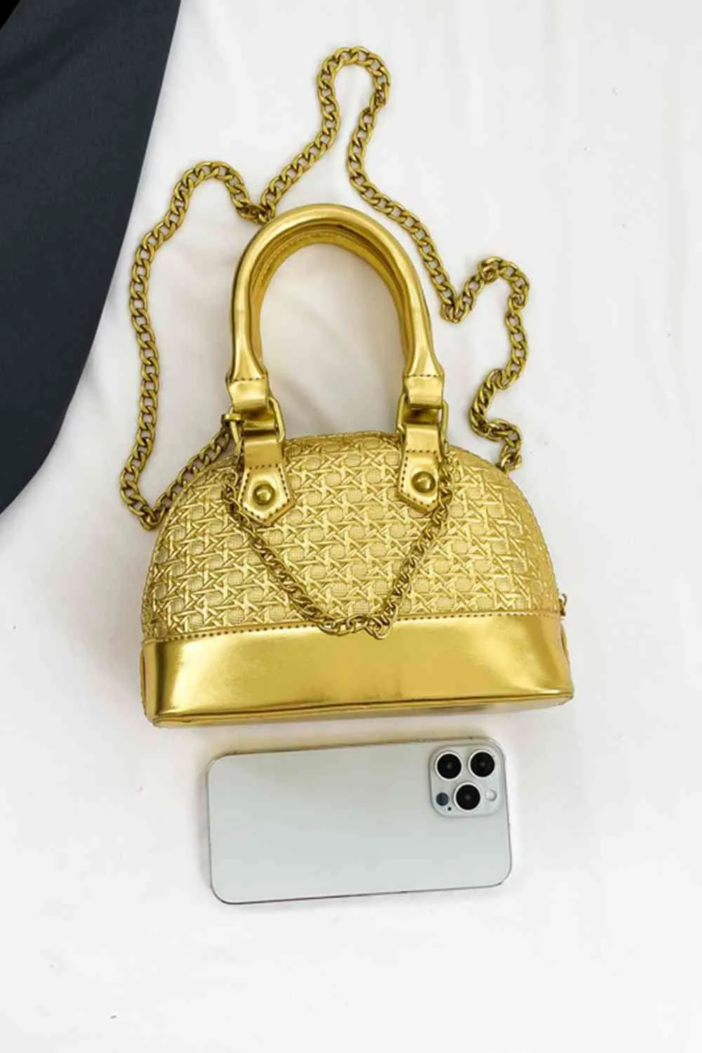 Mini Vegan Satchel purse With Detachable Gold Chain