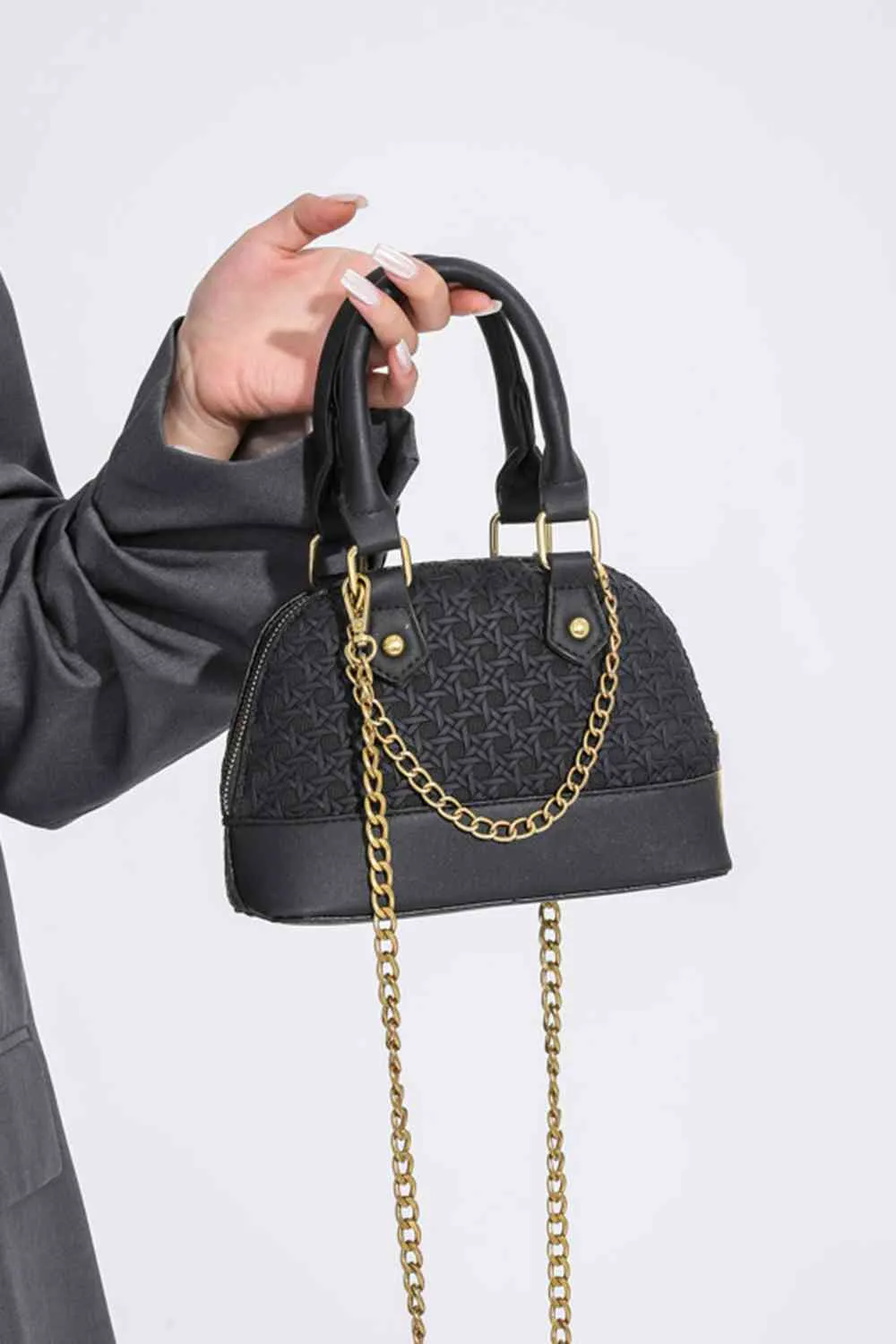 Mini Vegan Satchel purse With Detachable Gold Chain