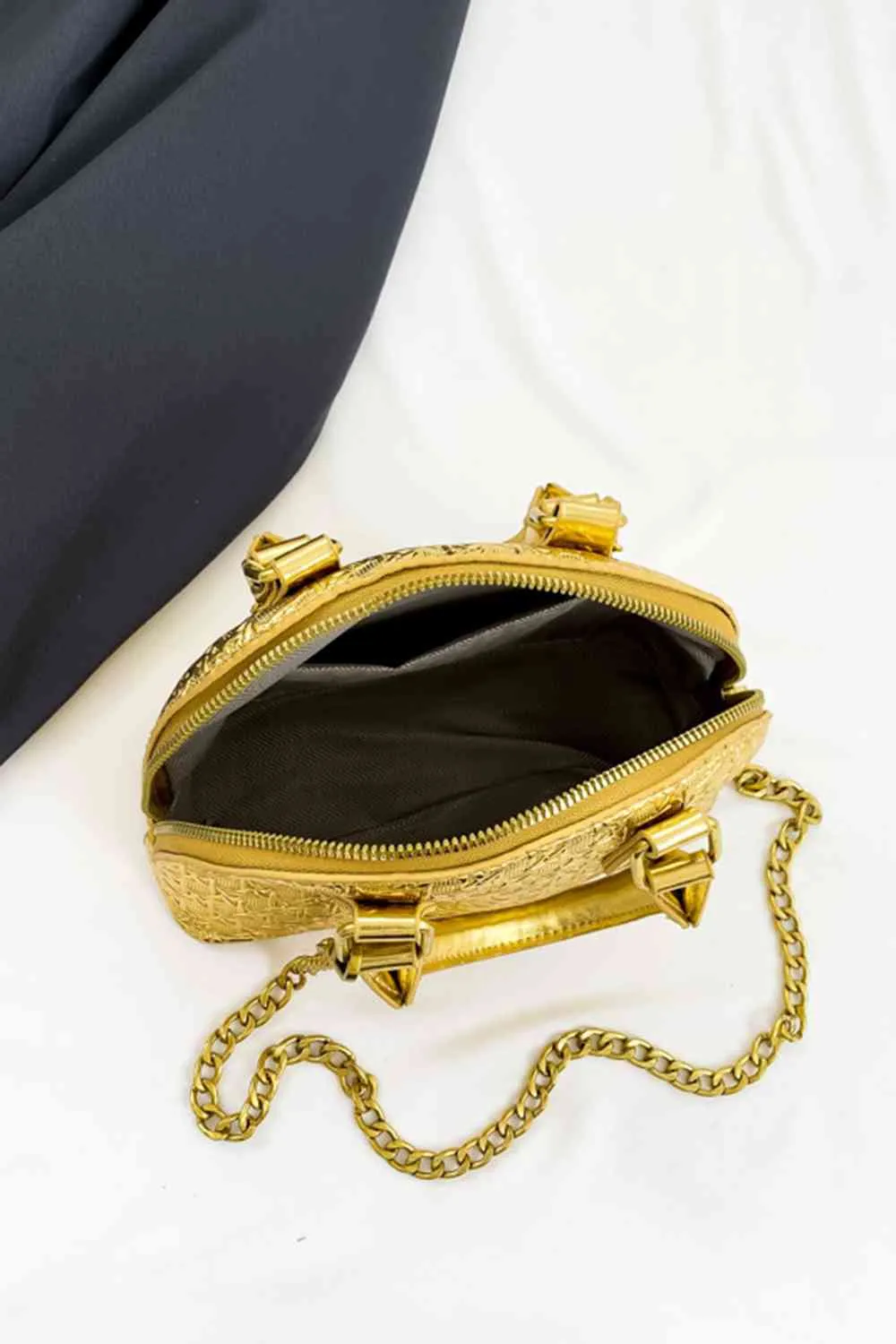 Mini Vegan Satchel purse With Detachable Gold Chain