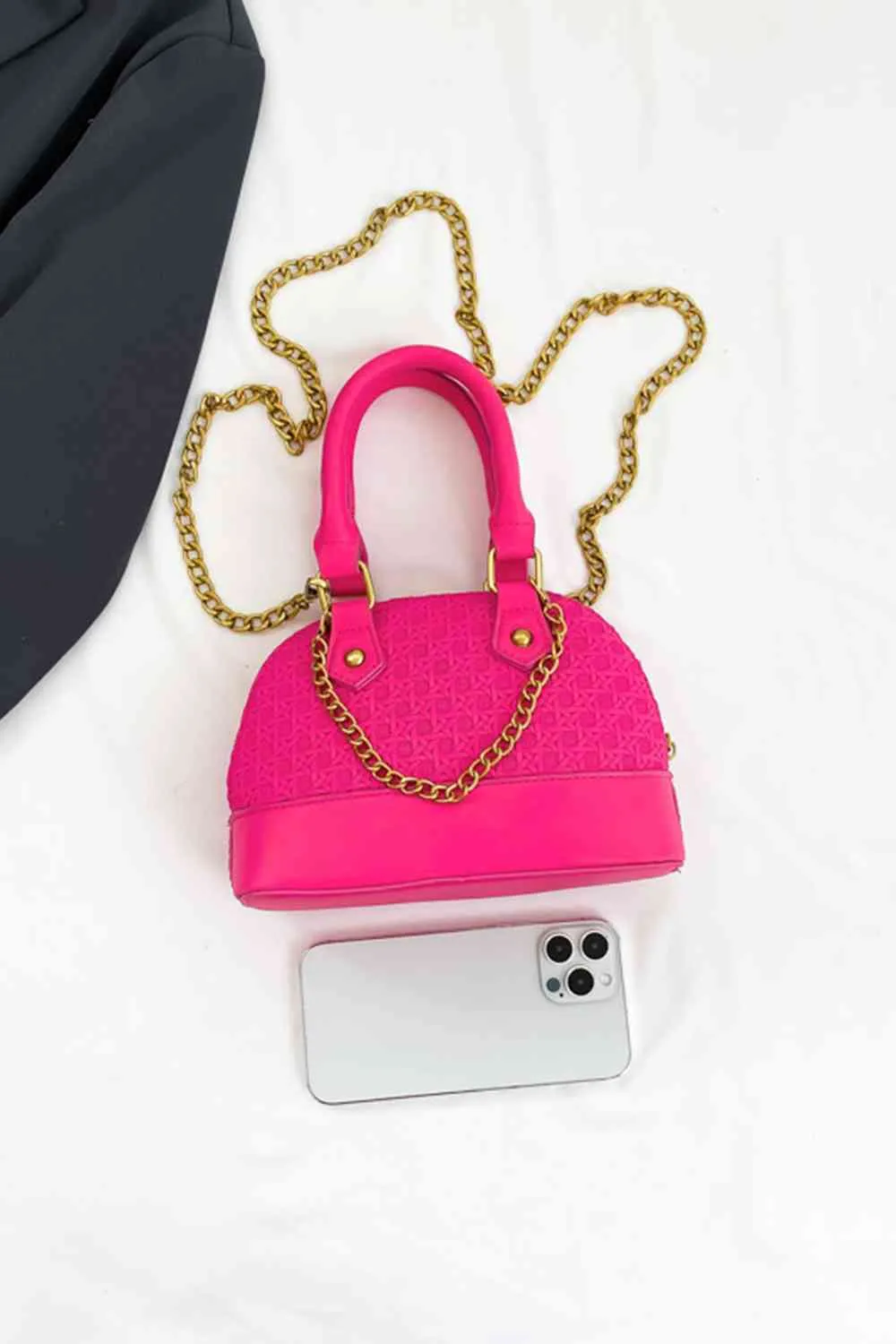 Mini Vegan Satchel purse With Detachable Gold Chain