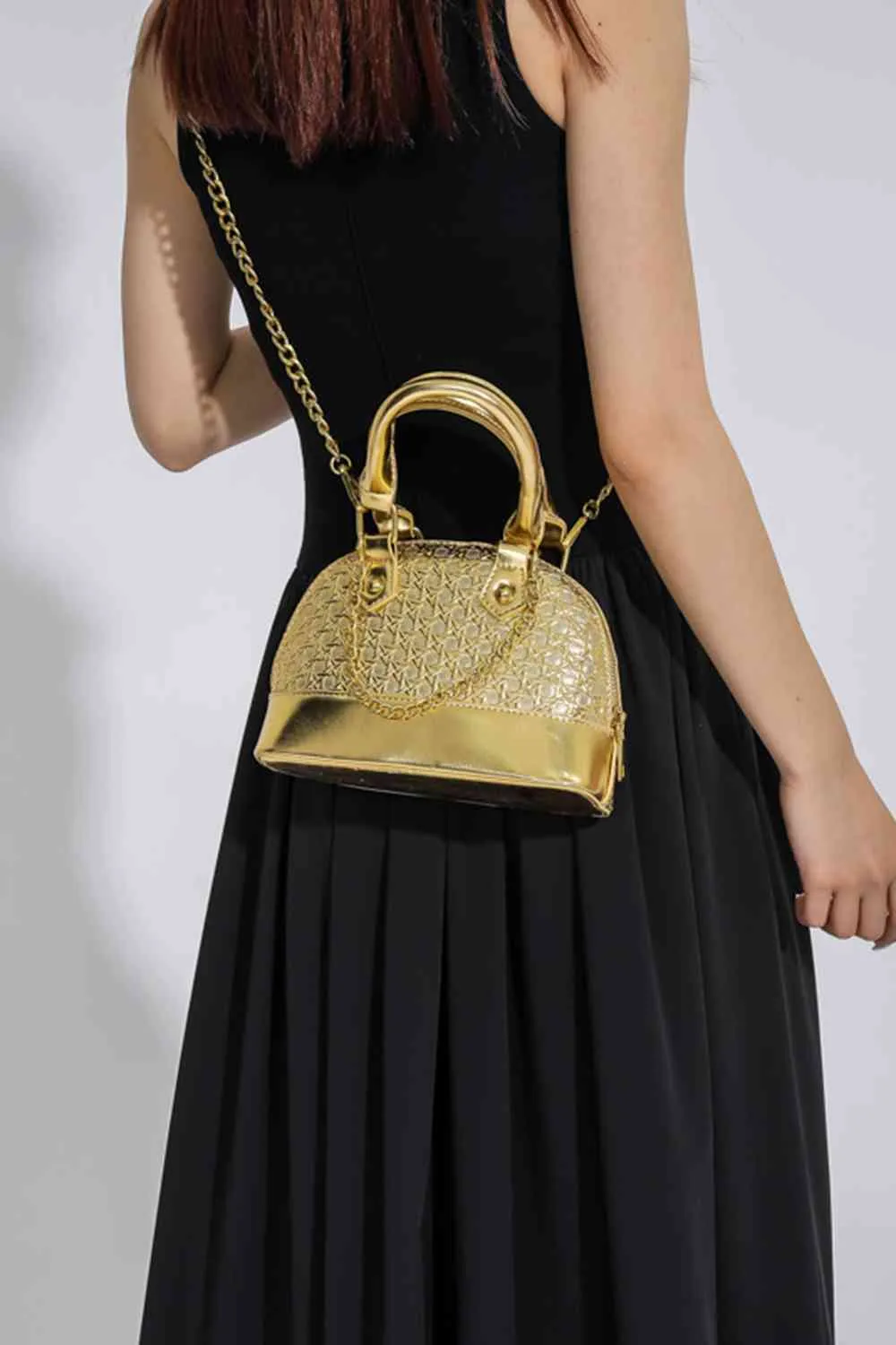 Mini Vegan Satchel purse With Detachable Gold Chain