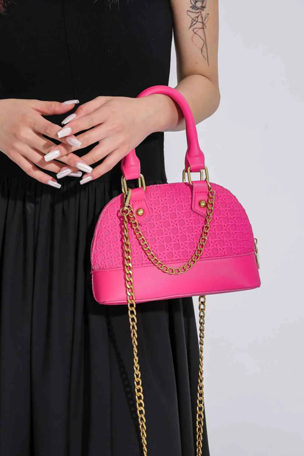 Mini Vegan Satchel purse With Detachable Gold Chain