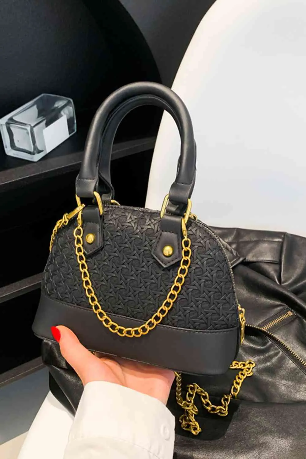 Mini Vegan Satchel purse With Detachable Gold Chain