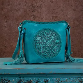 MW1218-8360 Montana West Tooled Collection Saddle Bag - Turquoise