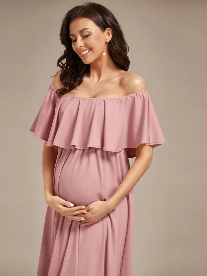 Off Shoulder Pleated A Line Maternity Dresses