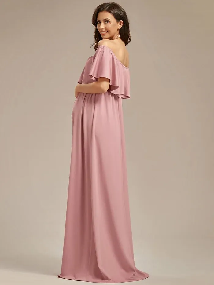 Off Shoulder Pleated A Line Maternity Dresses