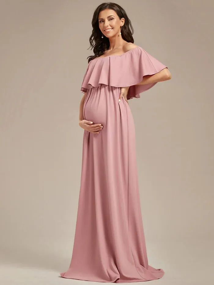 Off Shoulder Pleated A Line Maternity Dresses