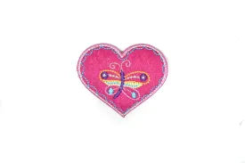 Pink Heart with Butterfly Iron on Patch Applique | Hot Pink Heart Applique | Valentines Day Heart Applique