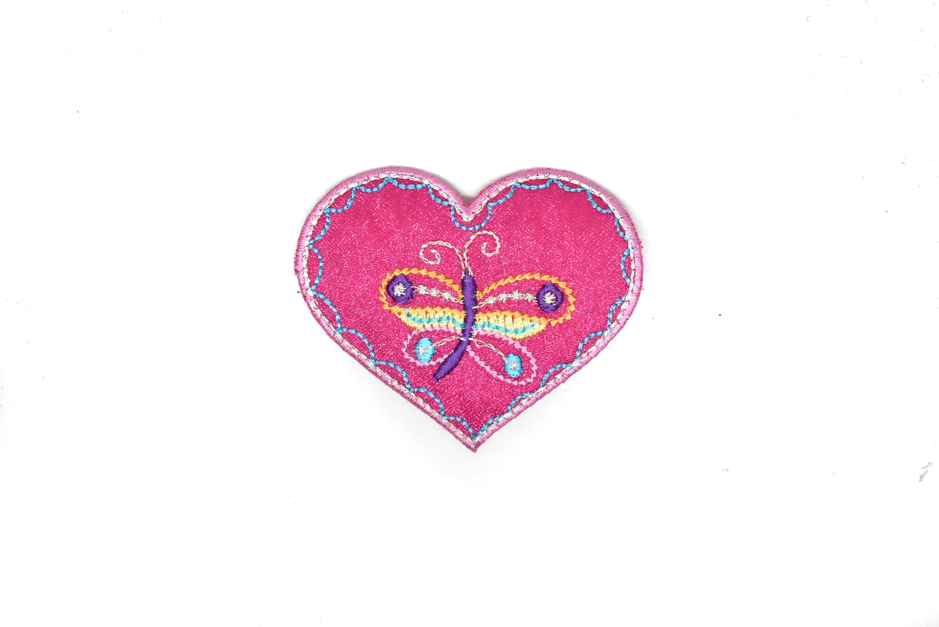 Pink Heart with Butterfly Iron on Patch Applique | Hot Pink Heart Applique | Valentines Day Heart Applique