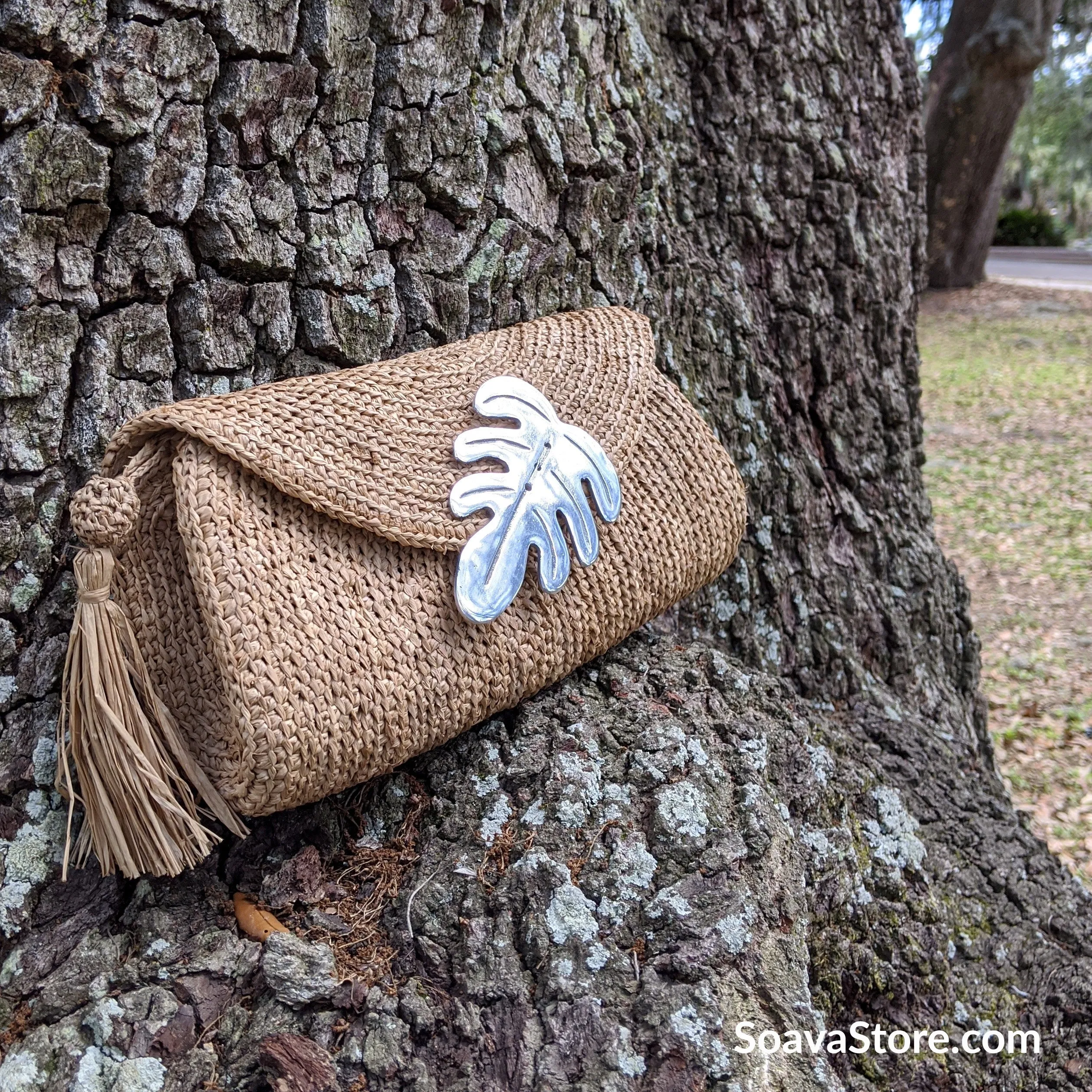 Raffia Straw Clutch Bag (Tan)