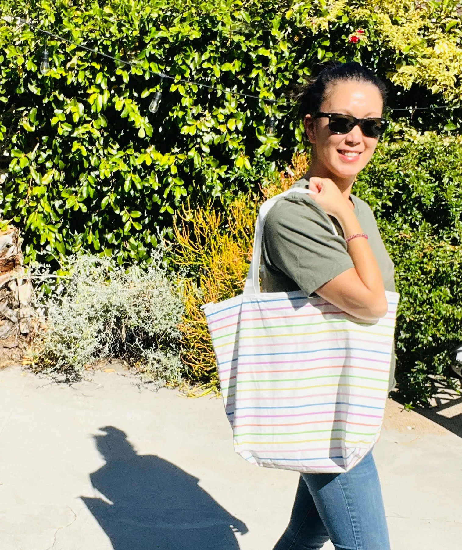 Rainbow Striped Zipper Tote Water Resistant