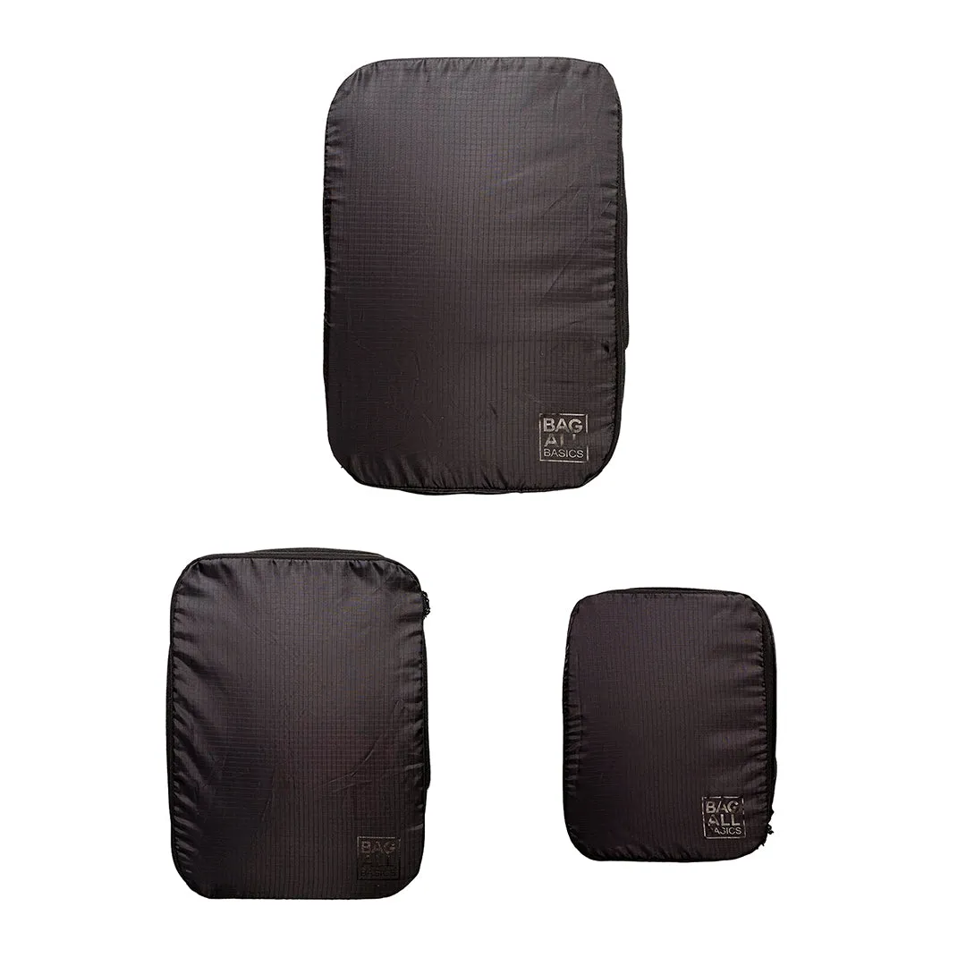 Re-cycled and Reinforced Nylon Compression Packing Cubes, 3-pack Black