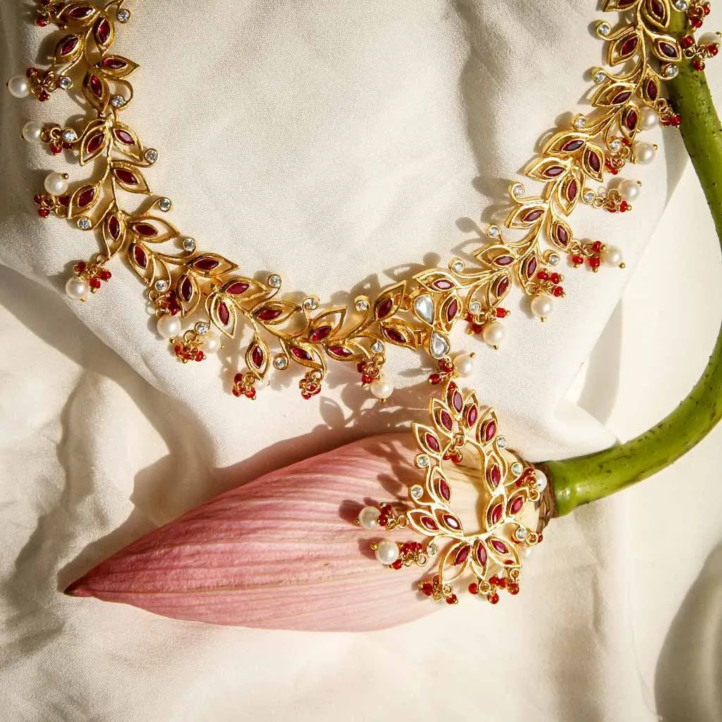 Red Zircon Gold Plated Necklace