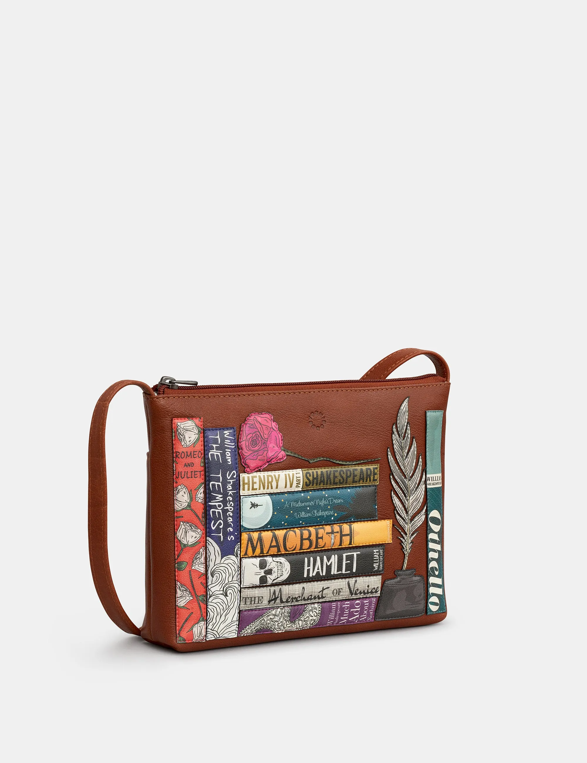 Shakespeare Bookworm Brown Leather Cross Body Bag