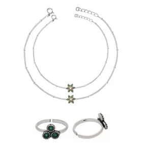 Silver 92.5 Flower Anklet- Toe ring Set